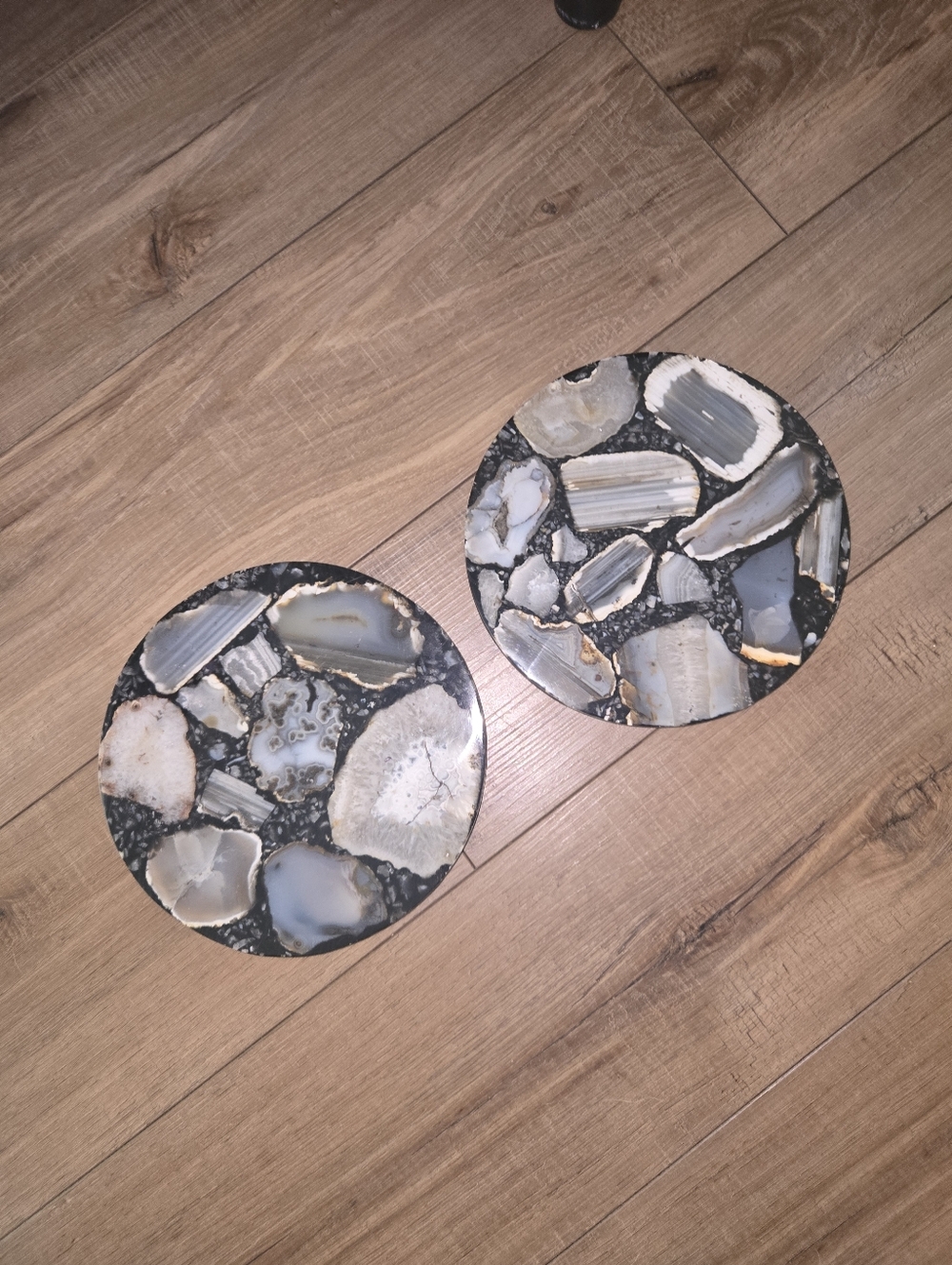 Stone Agate Trivet Set – Round Natural Slice Design – Modern Boho Decor – New